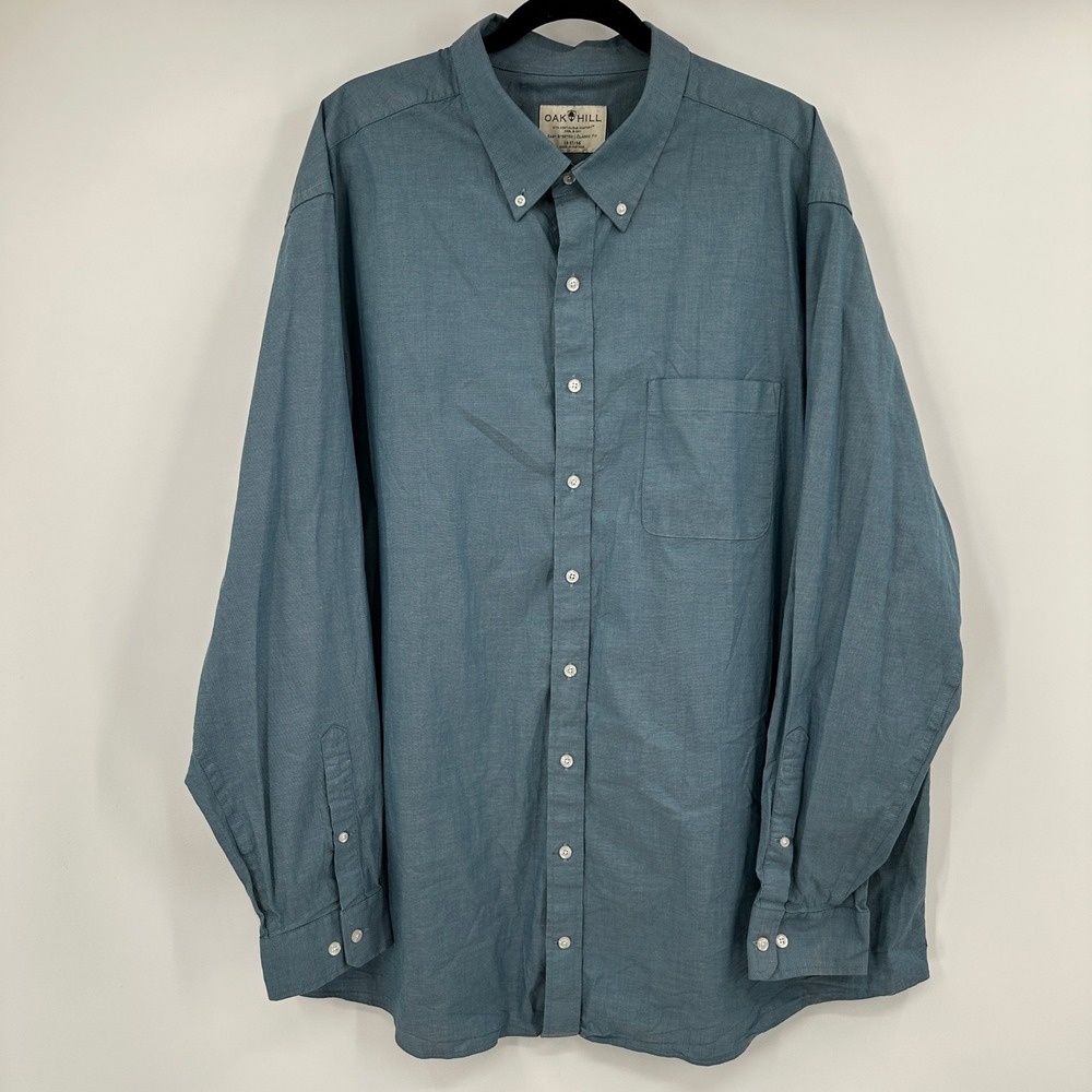 Oak Hill Men Big & Tall 19 37/38 Classic Fit Easy Stretch Button Down Shirt Blue
